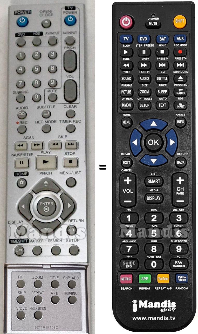 Replacement remote control LG 6711R1P108C
