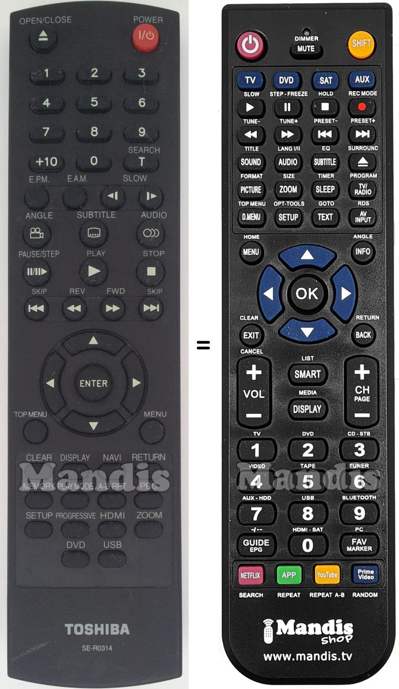 Replacement remote control Toshiba SE-R0314
