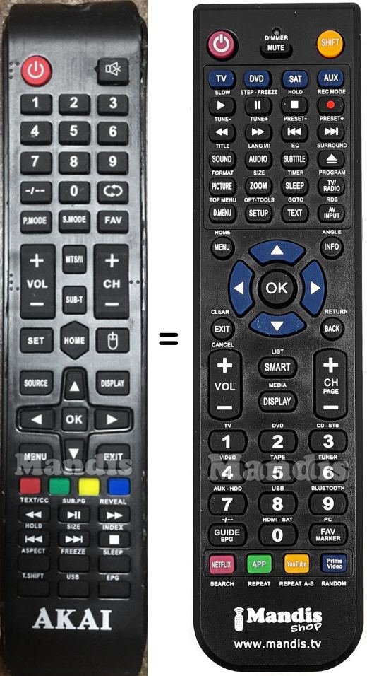 Replacement remote control Akai AKTV4329M SMART