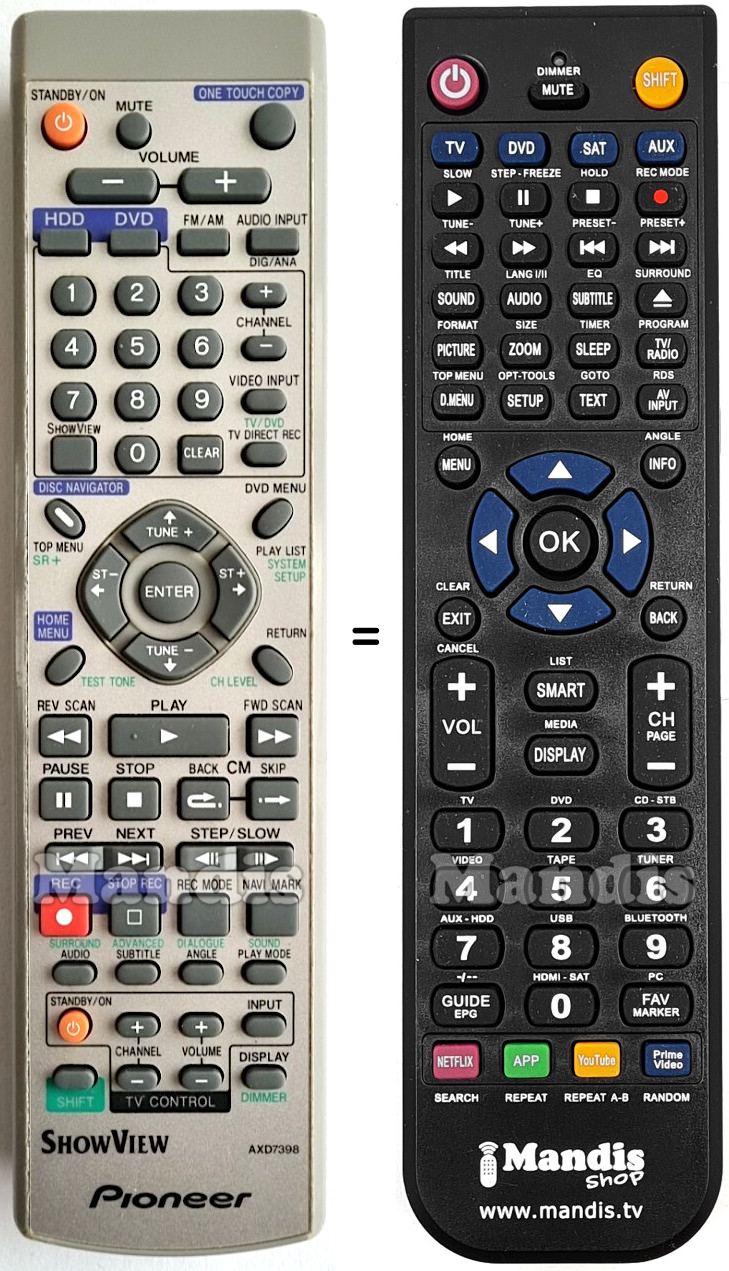 Replacement remote control Pioneer AXD7398