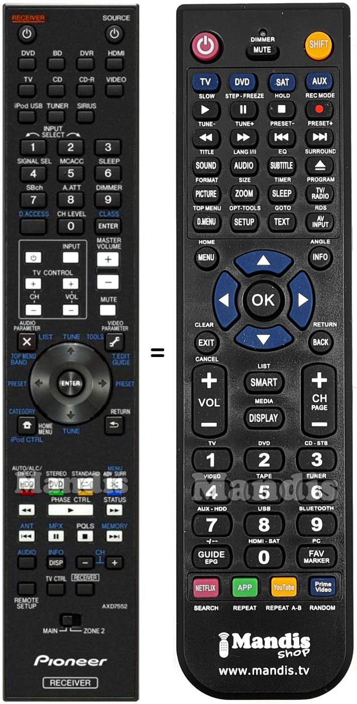 Replacement remote control Pioneer AXD7552