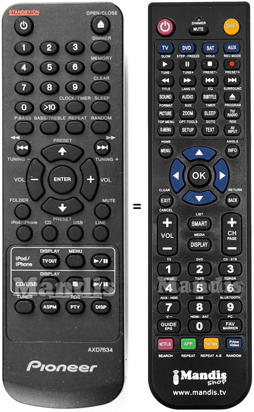 Replacement remote control Pioneer AXD7634