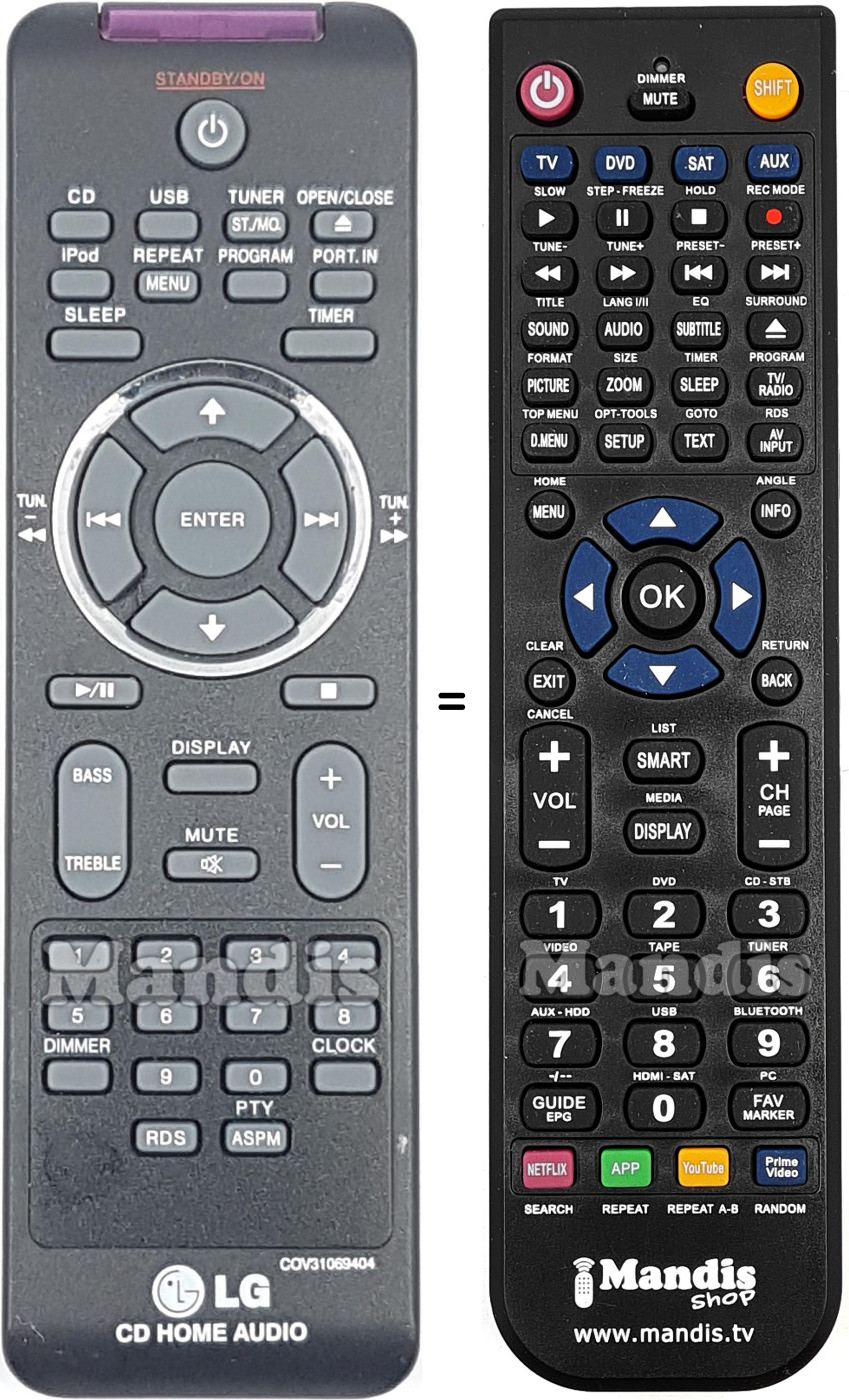 Replacement remote control LG COV31069404