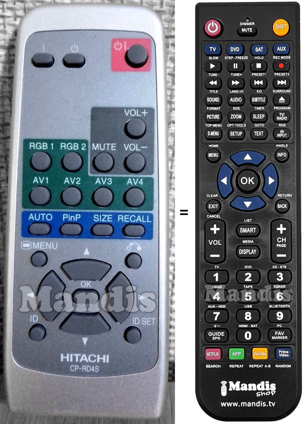 Replacement remote control Hitachi CP-RD4S