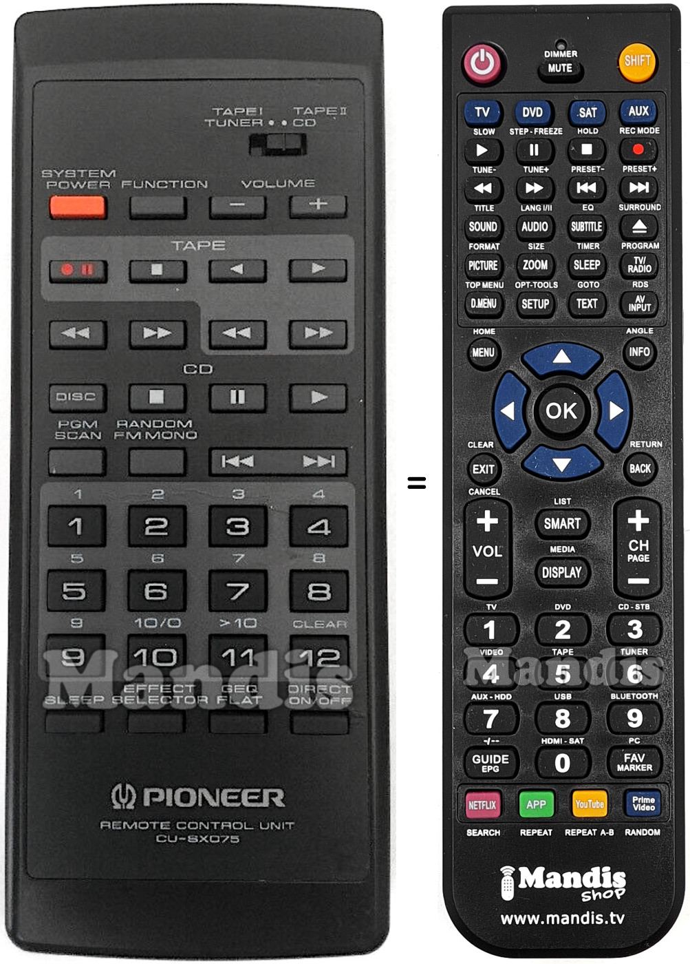Replacement remote control Pioneer CU-SX075