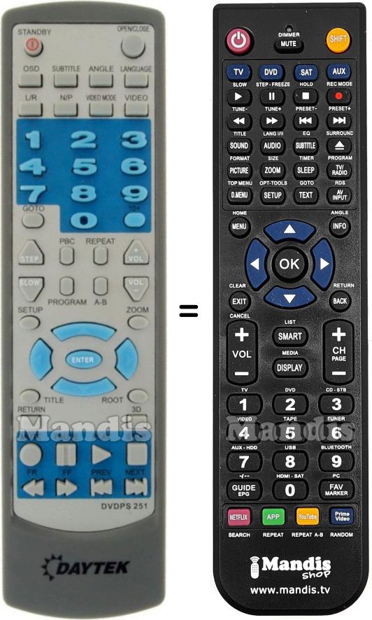 Replacement remote control Daytek DVDPS 251