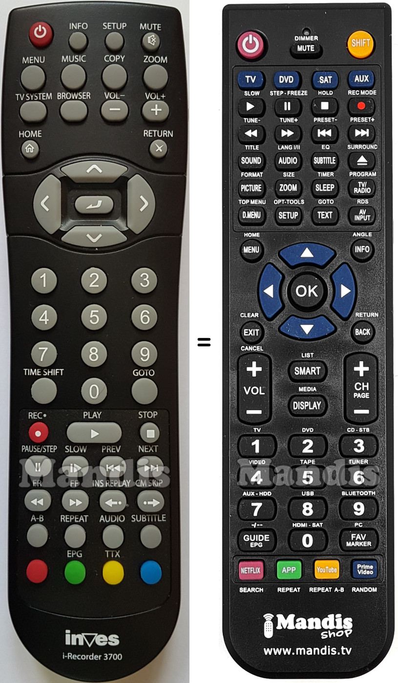 Replacement remote control IRECORDER3700