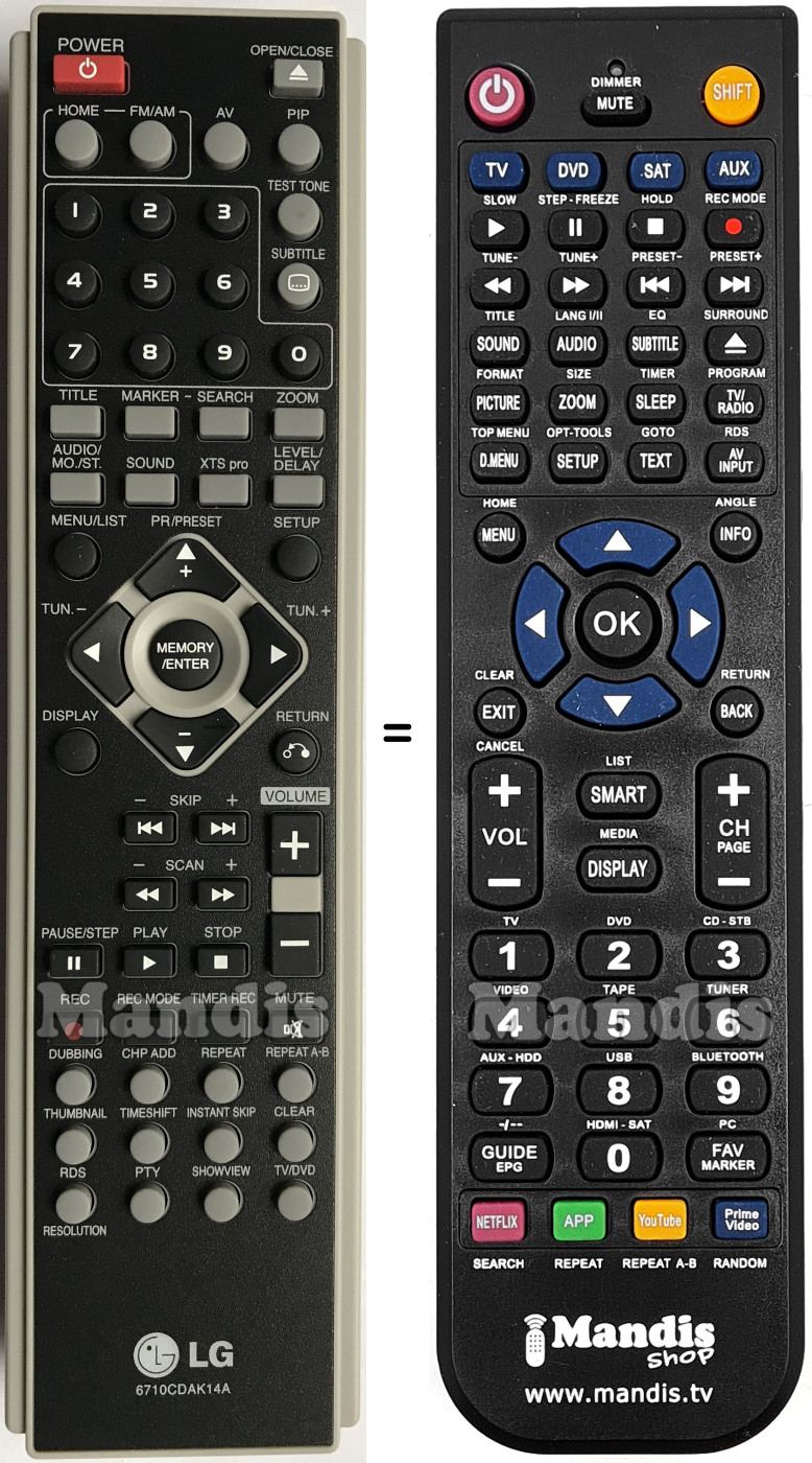 Replacement remote control LG 6710CDAK14A