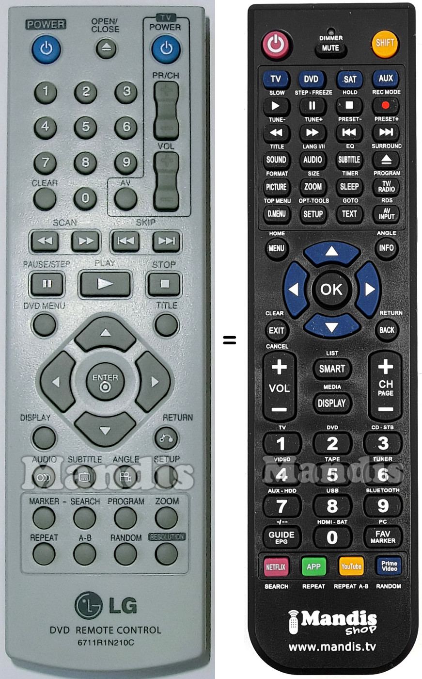 Replacement remote control LG 6711R1N210C
