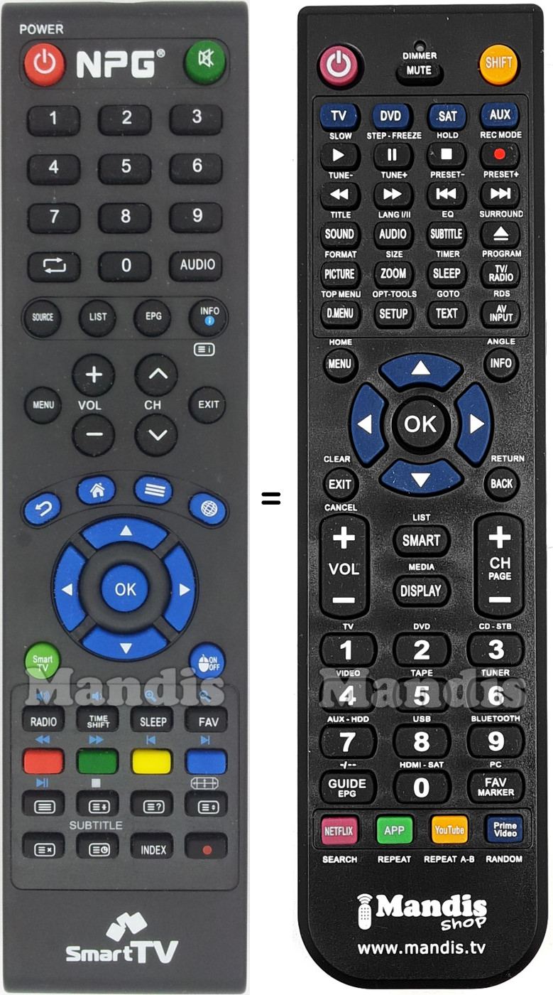 Replacement remote control Npg NSD-3238HHB