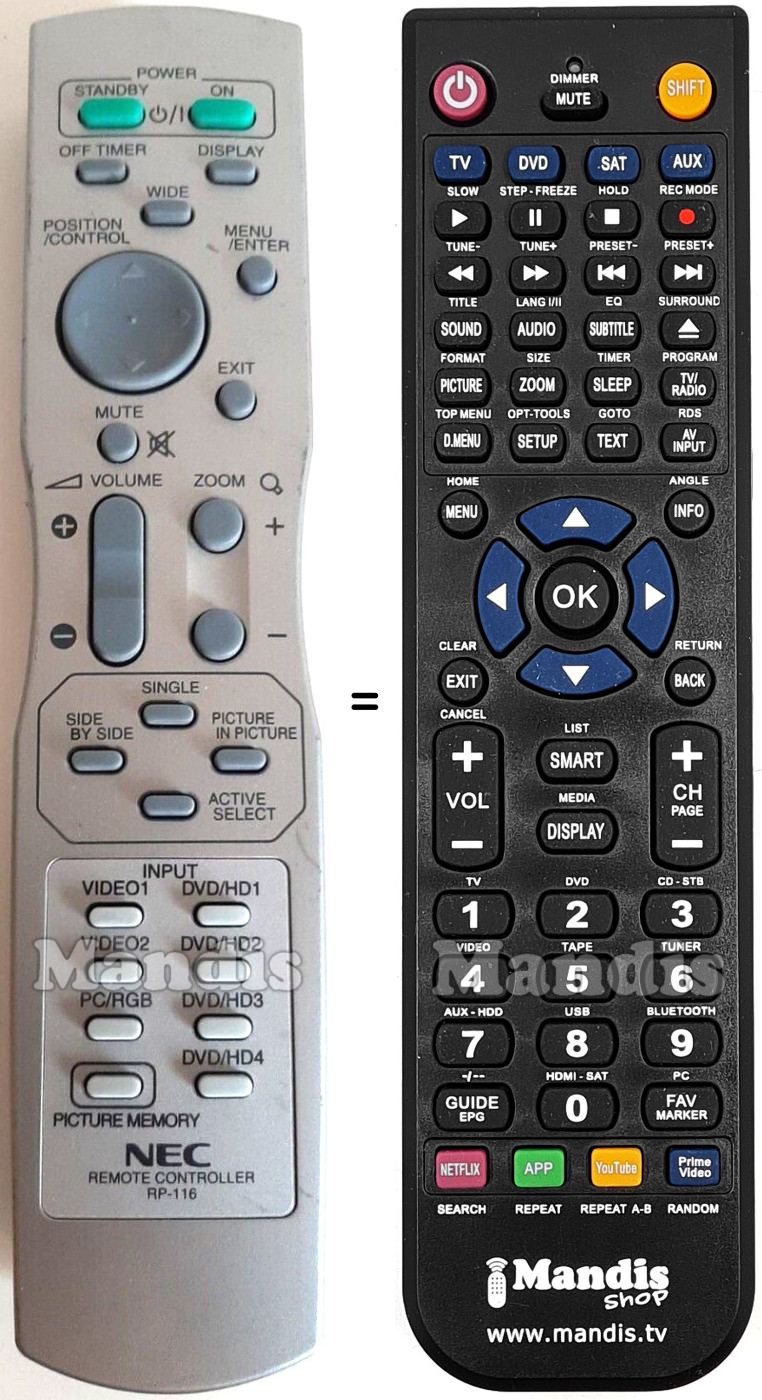 Replacement remote control RP-116