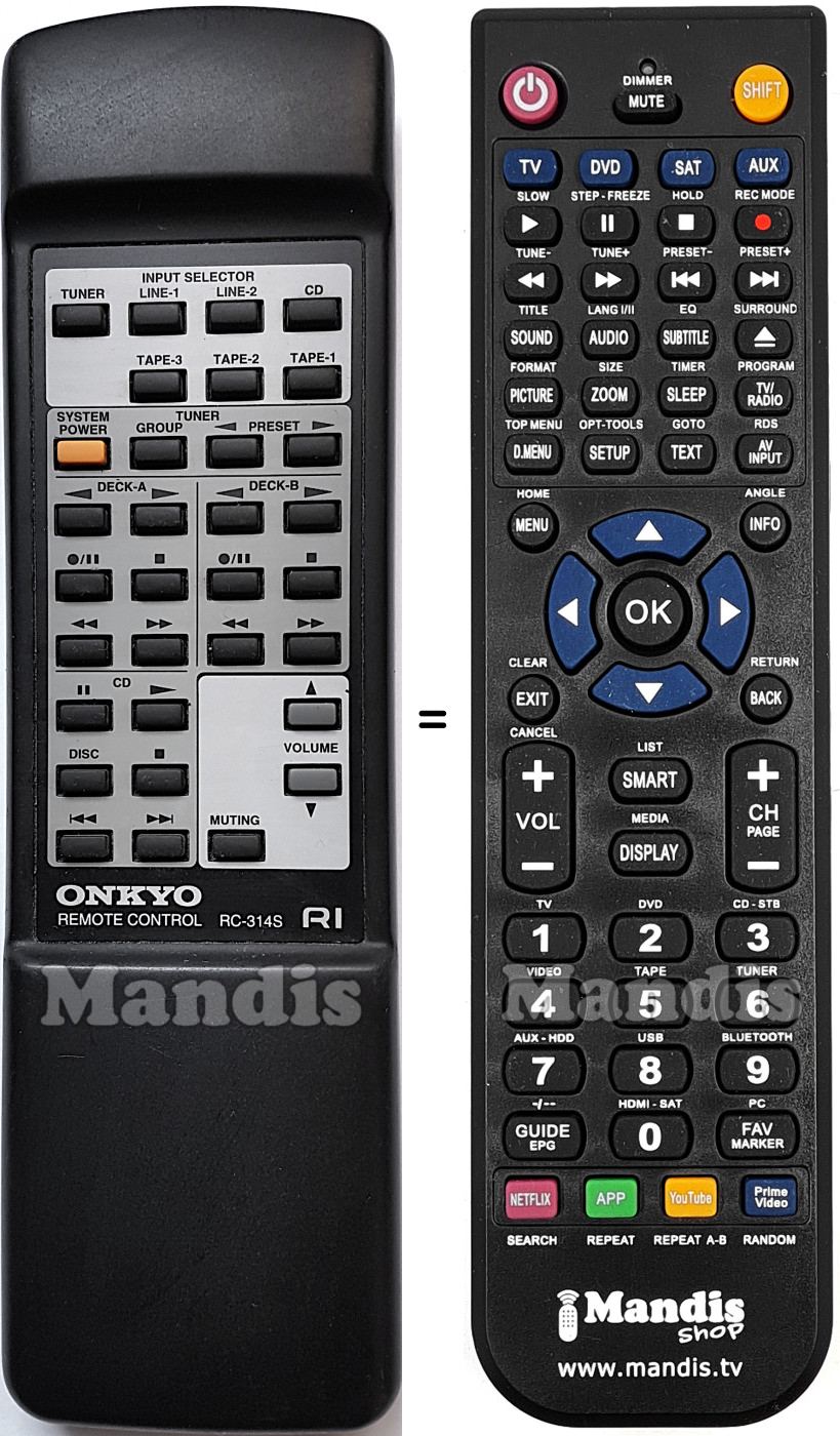 Replacement remote control RC-314S