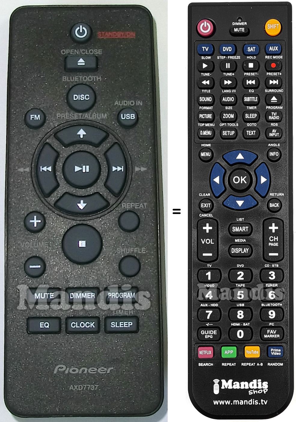 Replacement remote control Pioneer AXD7737