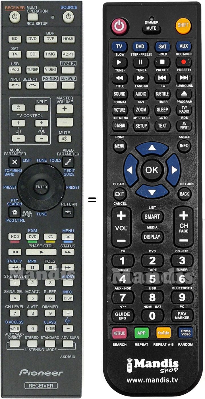 Replacement remote control AXD7616