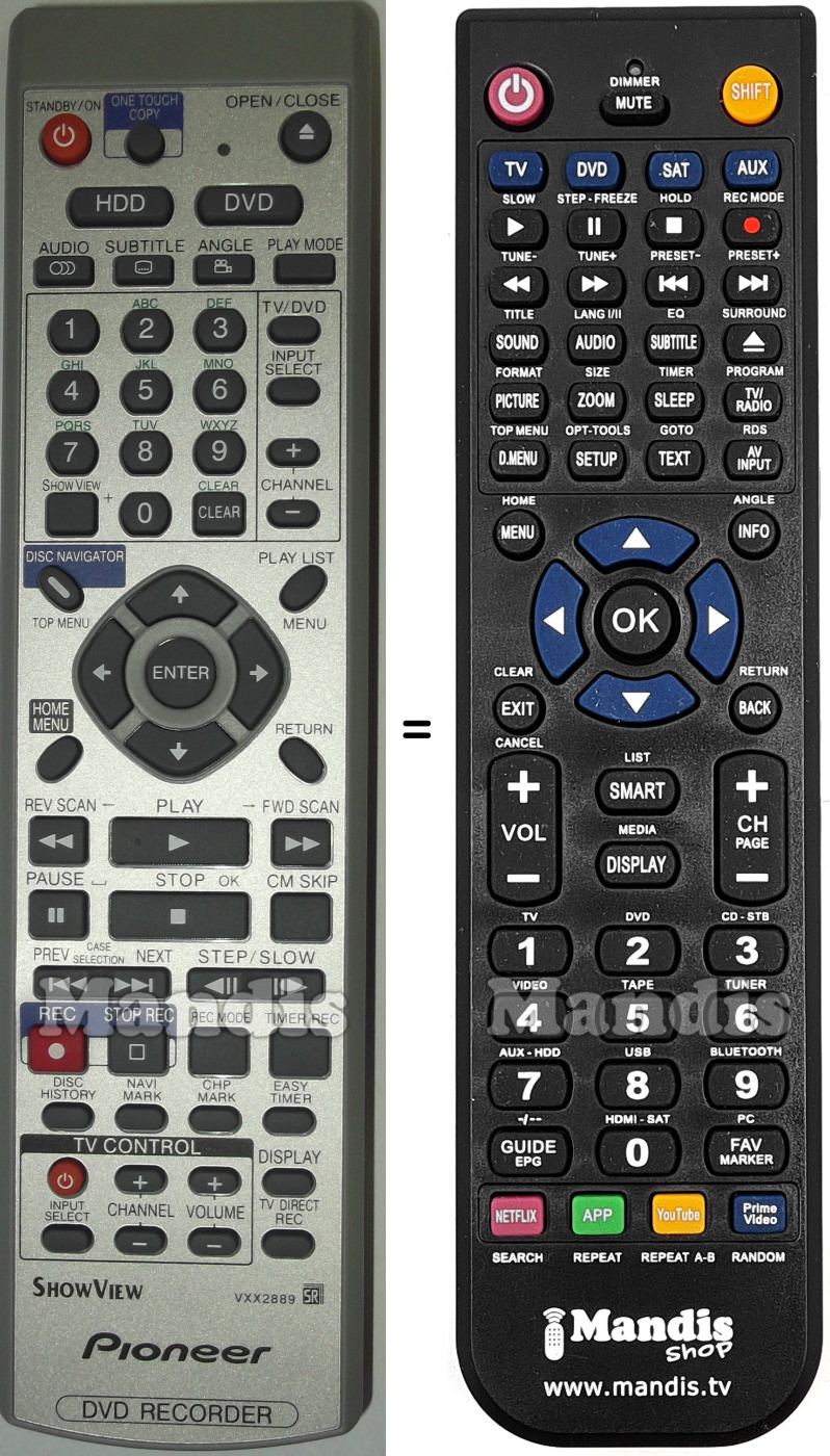 Replacement remote control Pioneer VXX2889