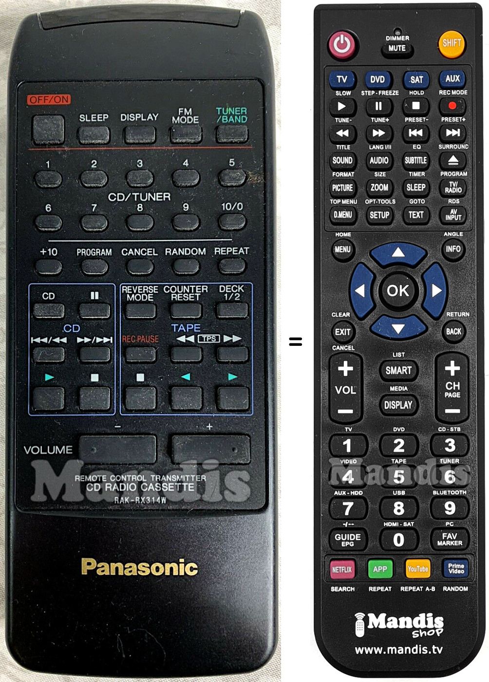 Replacement remote control Panasonic RAK-RX314W