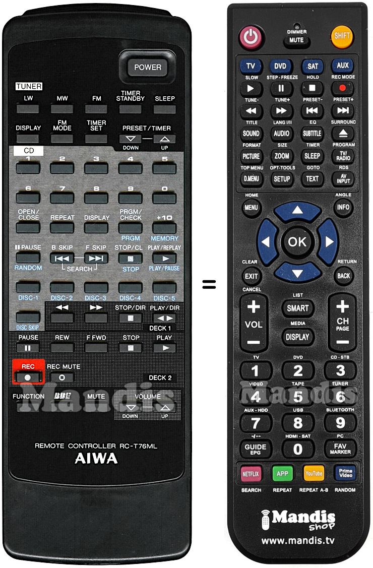 Replacement remote control RC-T76ML