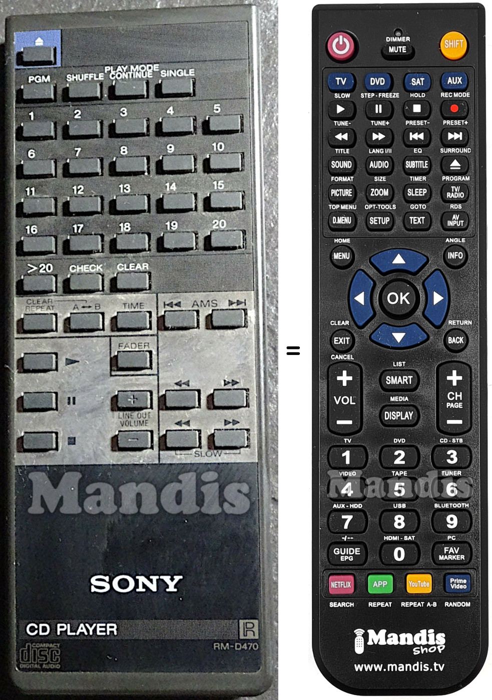 Replacement remote control Sony RM-D470