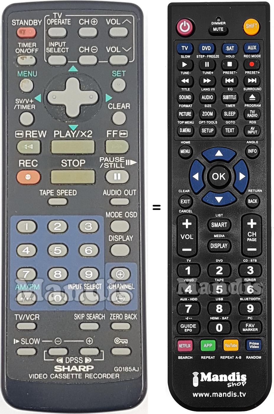 Replacement remote control Sharp RRMCG0185AJSA