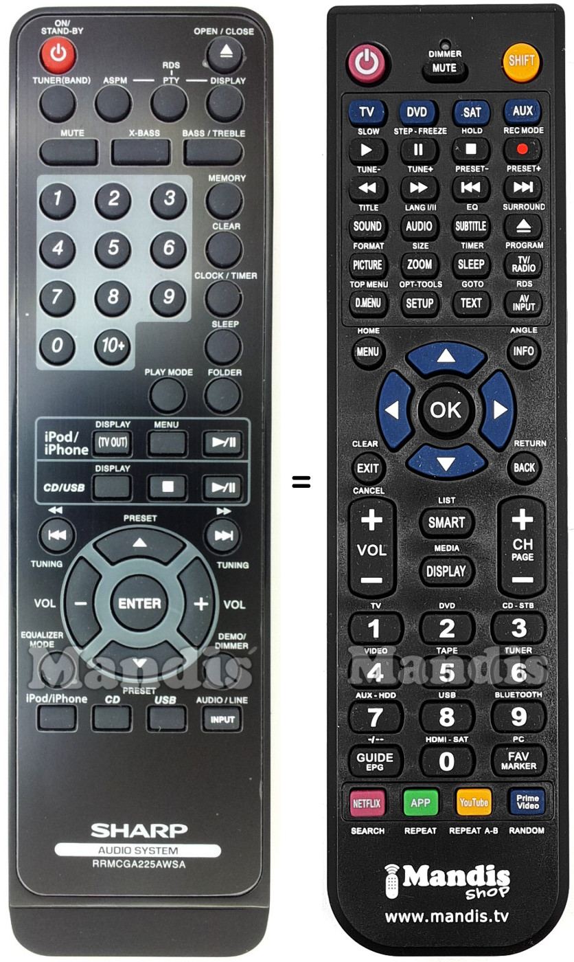 Replacement remote control Sharp RRMCGA225AWSA