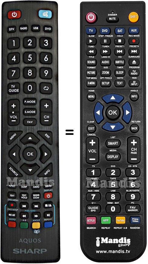 Replacement remote control Sharp SHWRMC0104