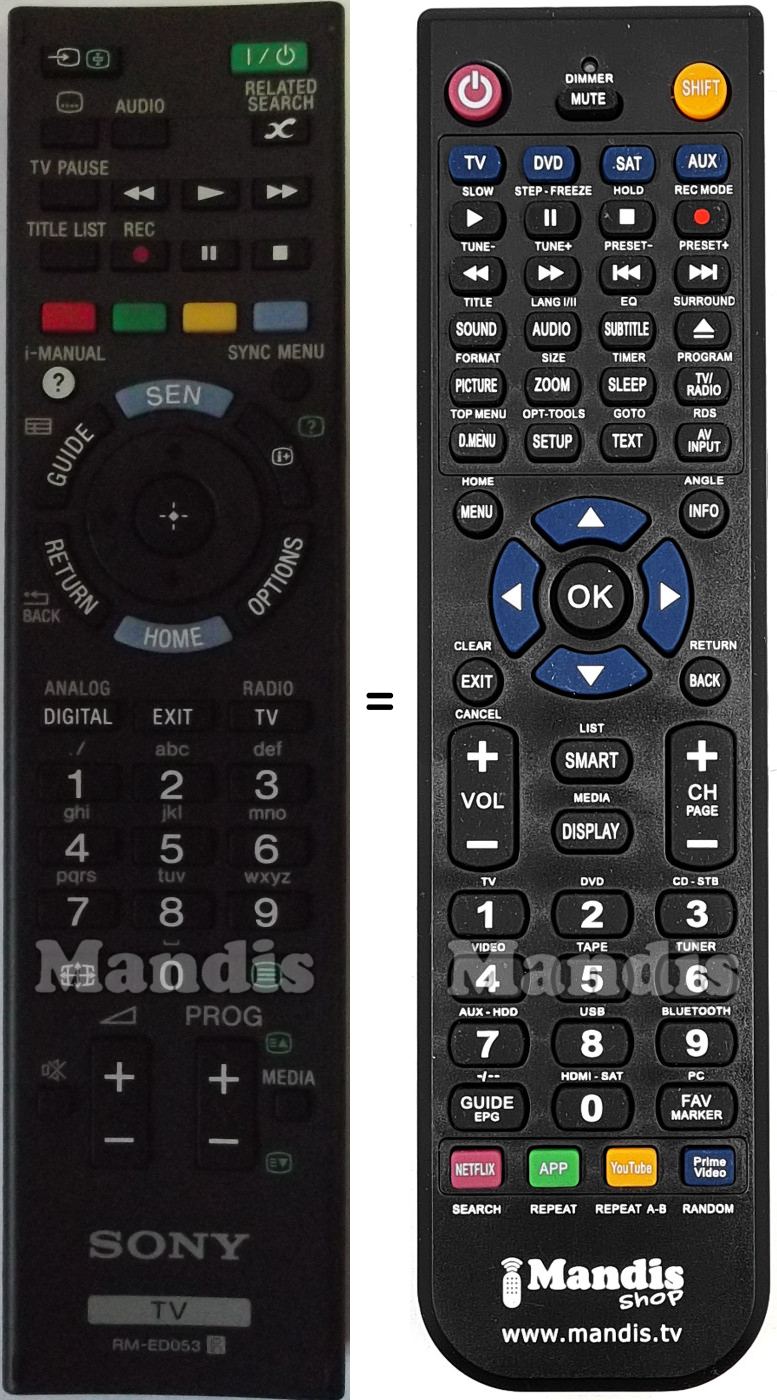 Replacement remote control Sony RMED053