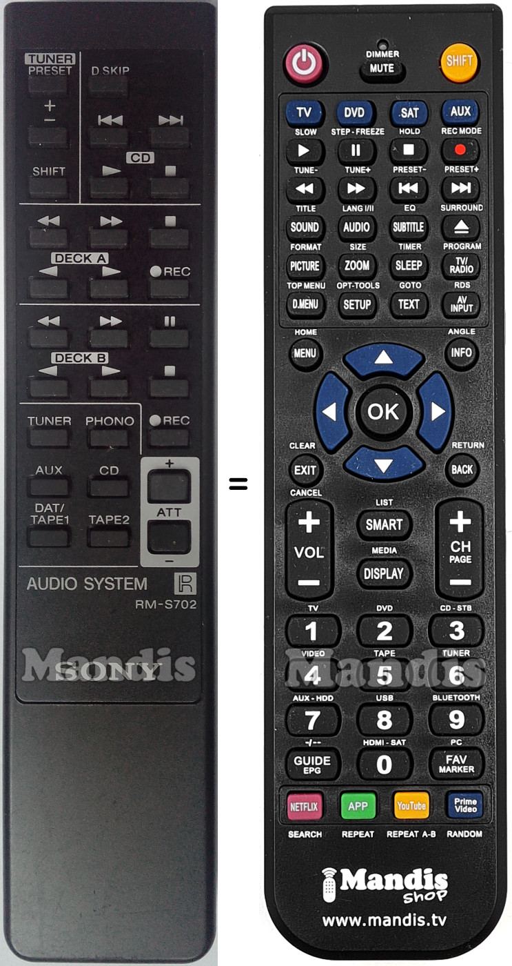 Replacement remote control Sony RM-S702