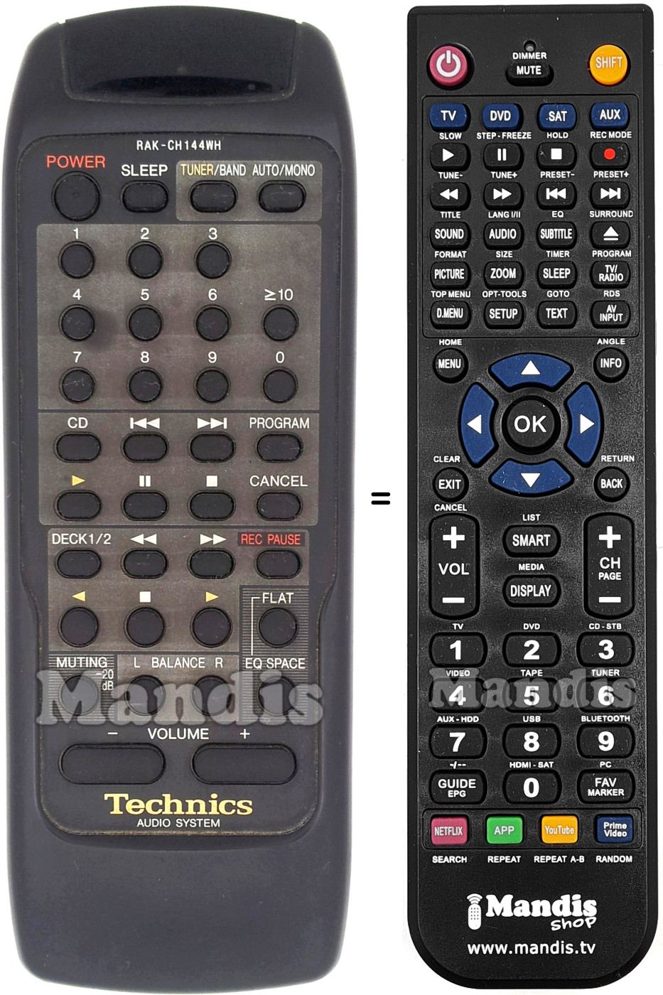 Replacement remote control Technics RAK-CH144WH