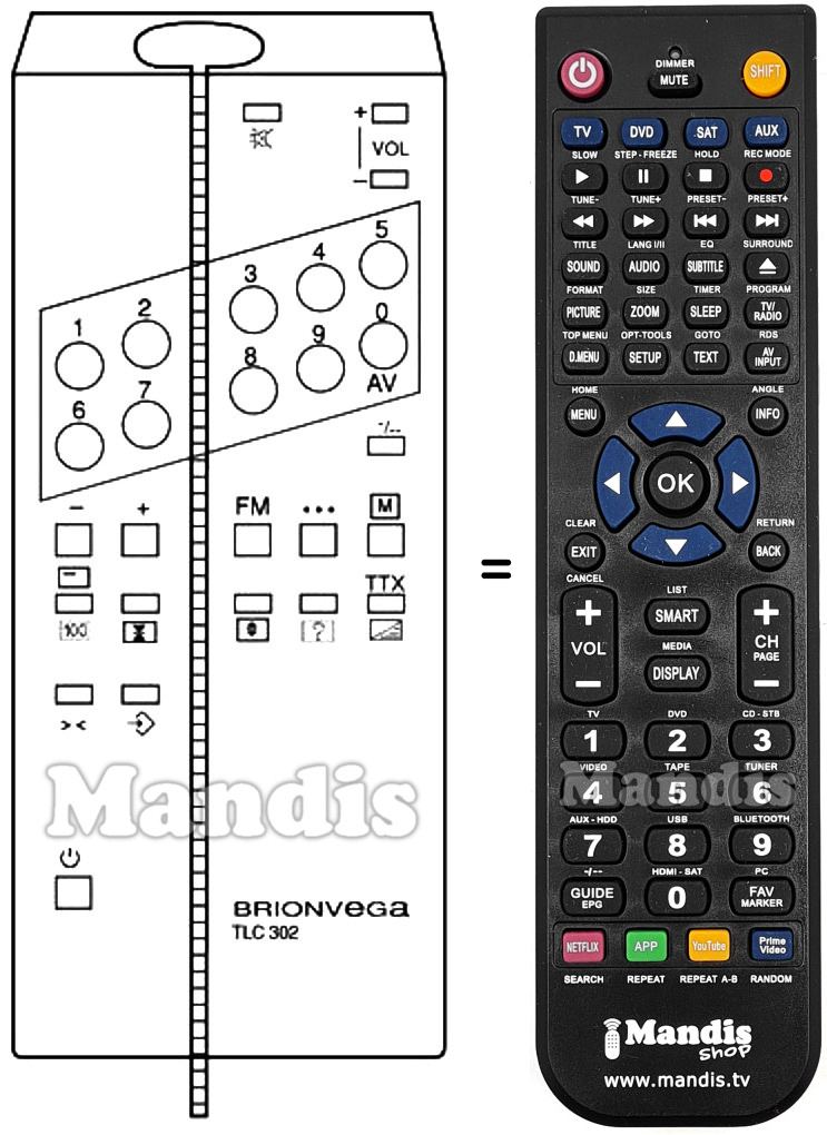 Replacement remote control Brionvega TLC 302