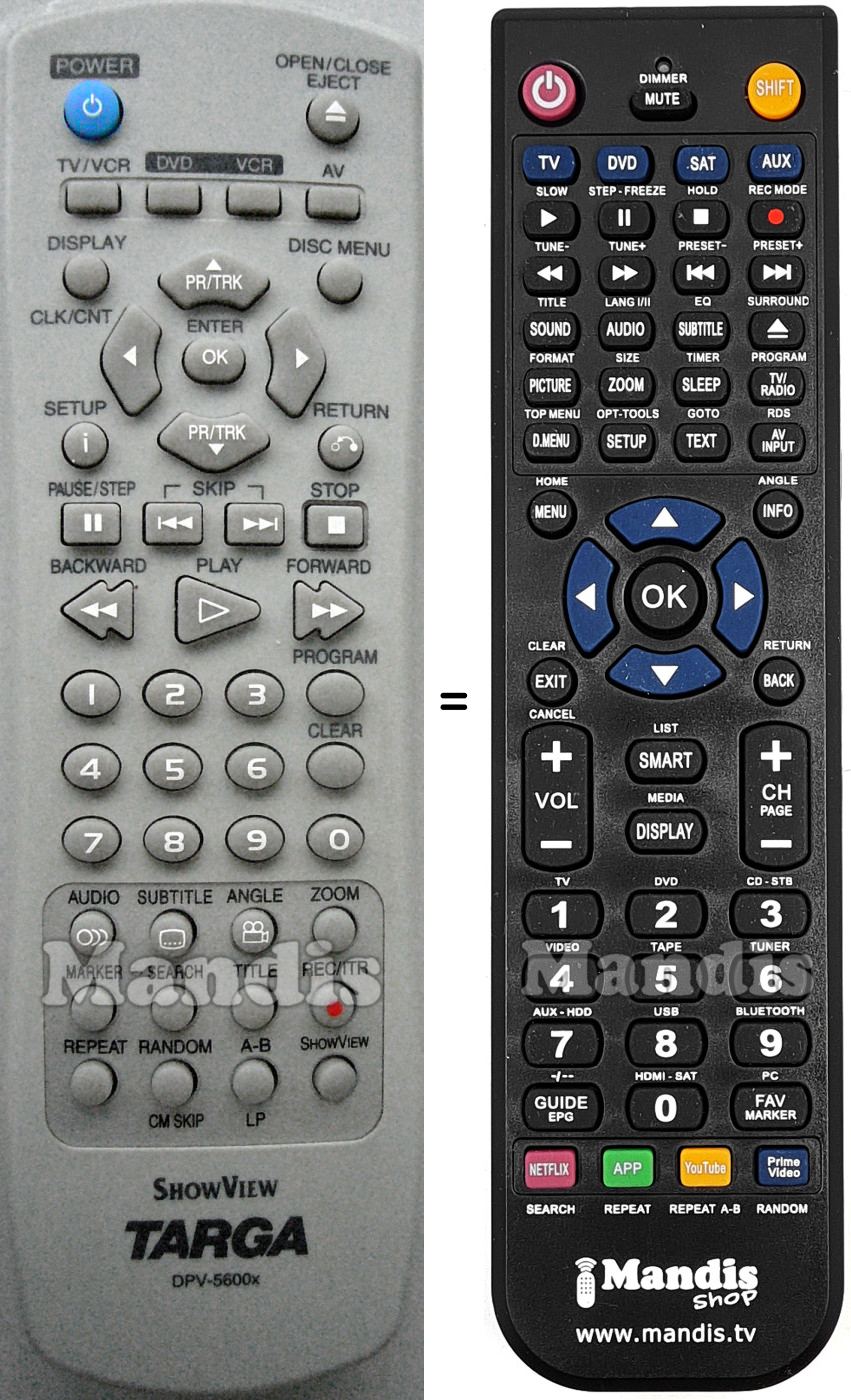 Replacement remote control Targa DPV-5400X