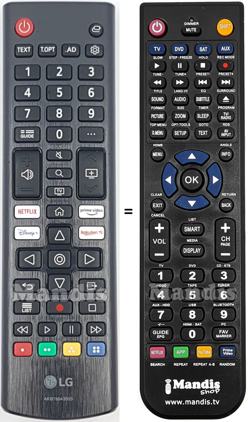 Replacement remote control LG AKB76043505