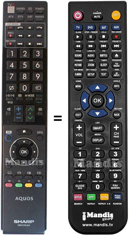 Replacement remote control Sharp GB012WJSA