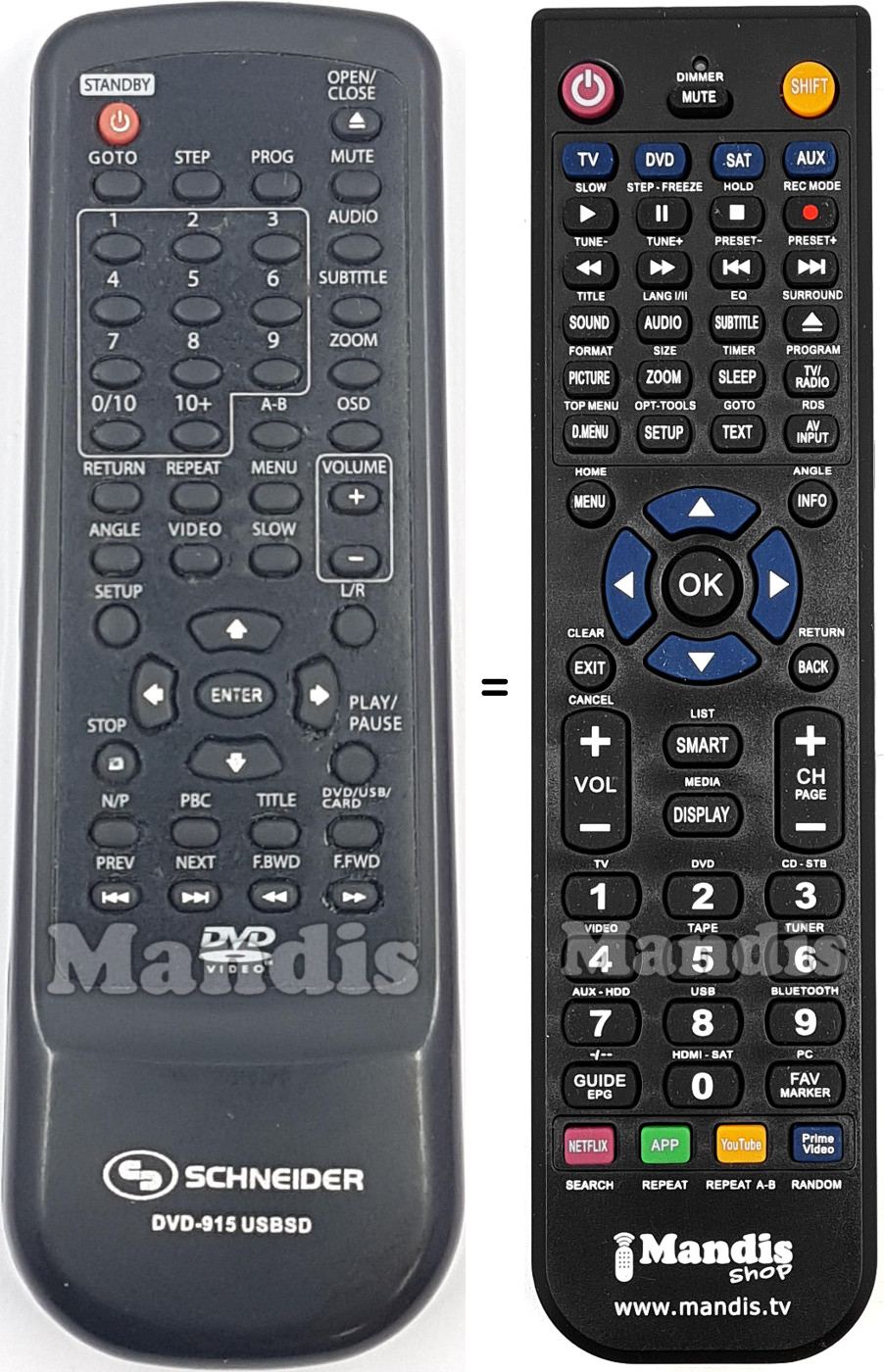 Replacement remote control SCHNEIDER DVD915USBSD