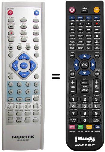 Replacement remote control Nortek NDVD-RW 35X