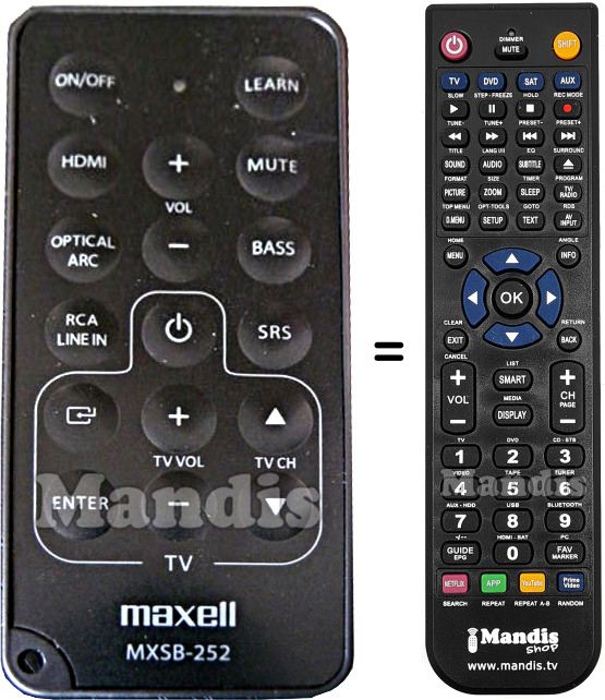 Replacement remote control Maxell HVS50258