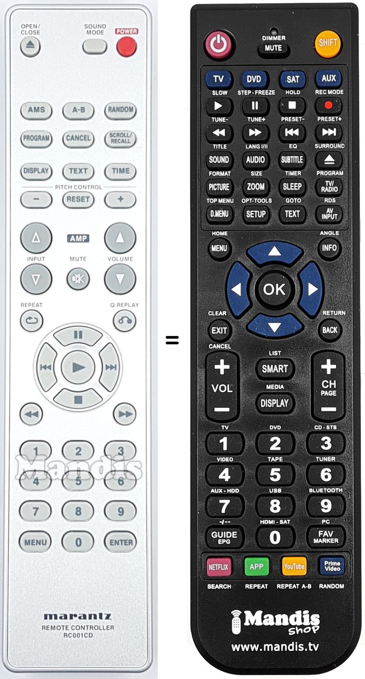 Replacement remote control Marantz RC001CD