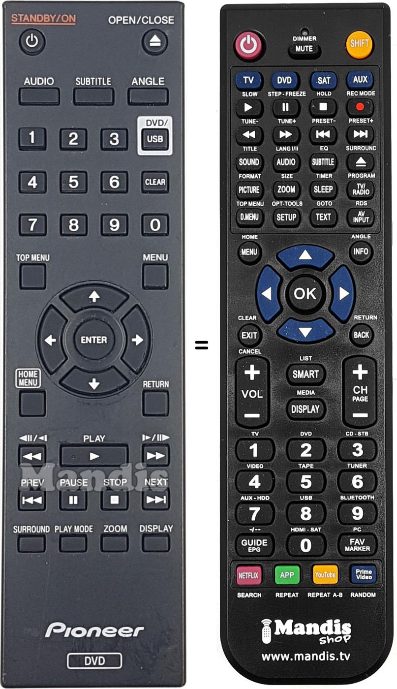 Replacement remote control Pioneer 076E0PP041