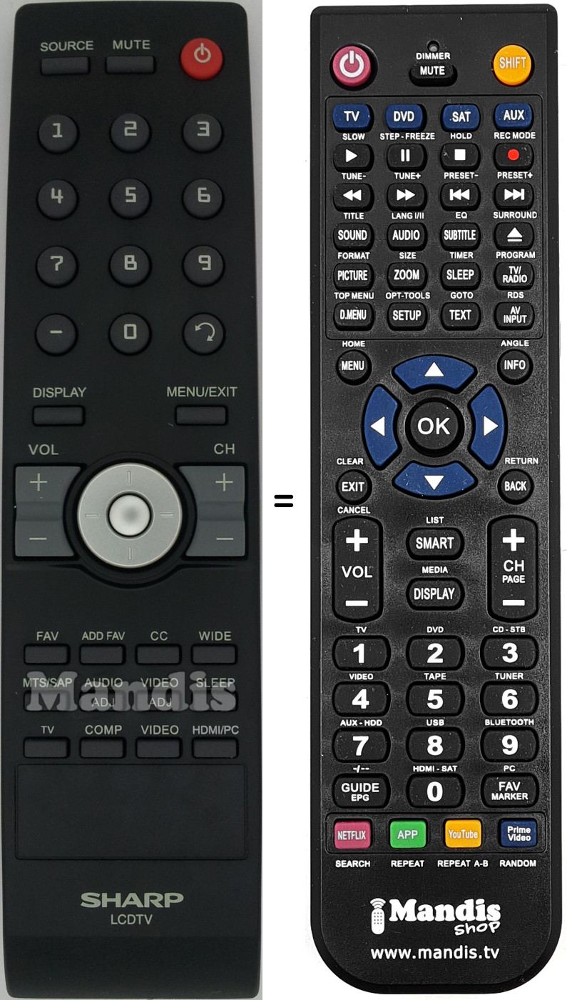 Replacement remote control Sharp 9JR9800000004