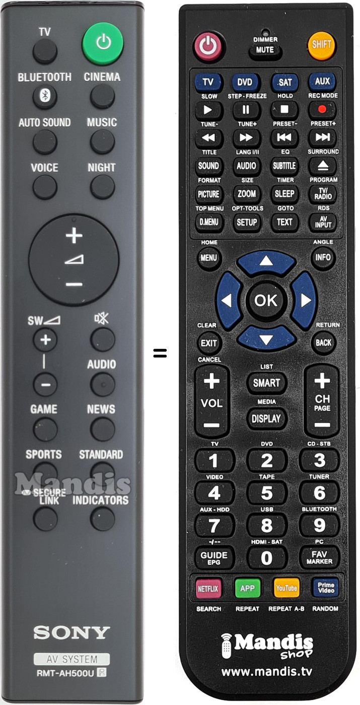Replacement remote control Sony RMT-AH500U
