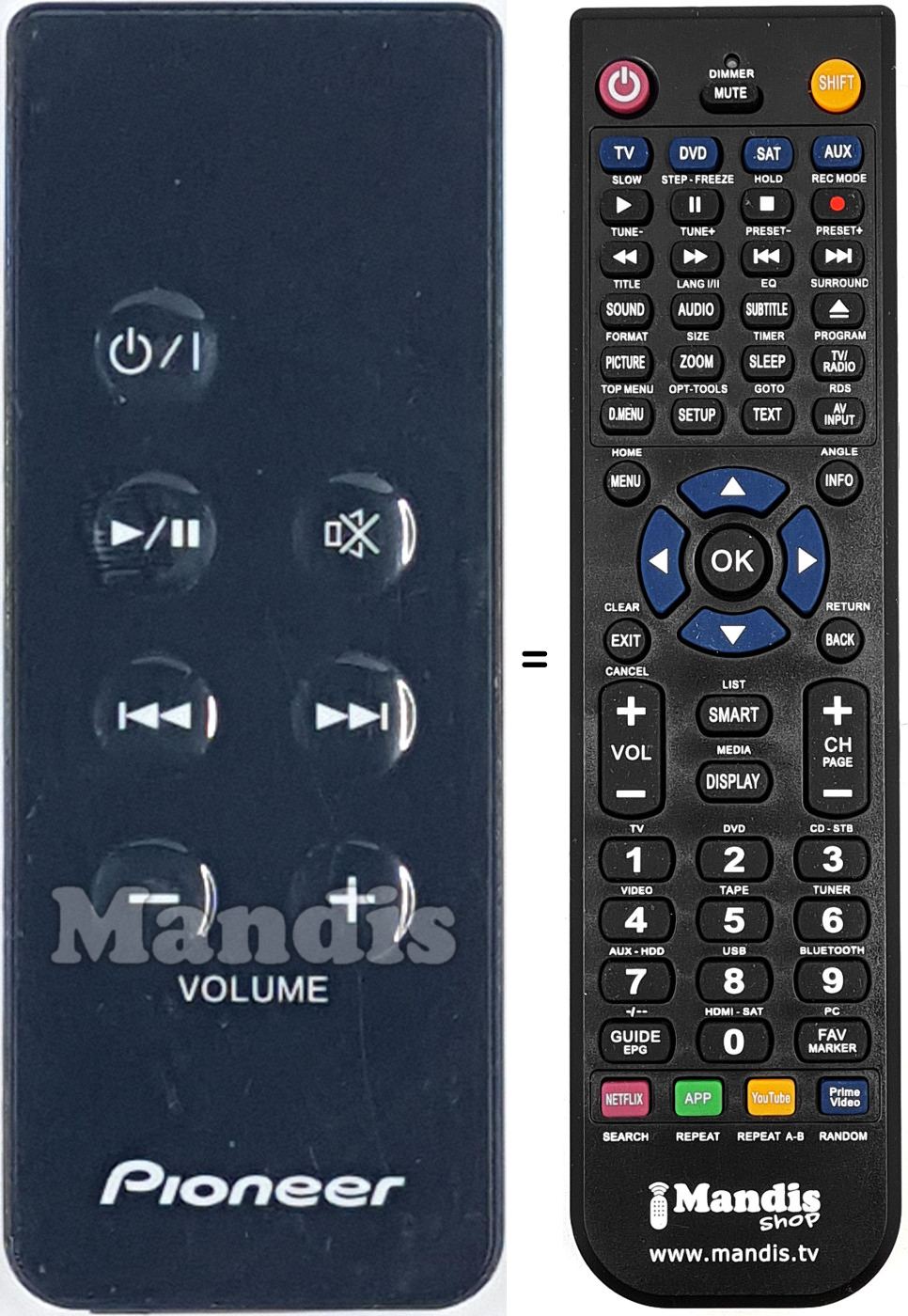 Replacement remote control Pioneer 1023-0000076-ZY