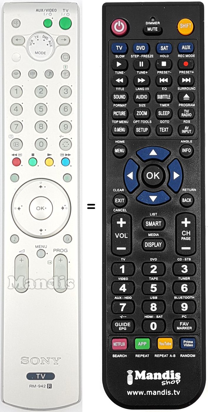 Replacement remote control Sony RM-942
