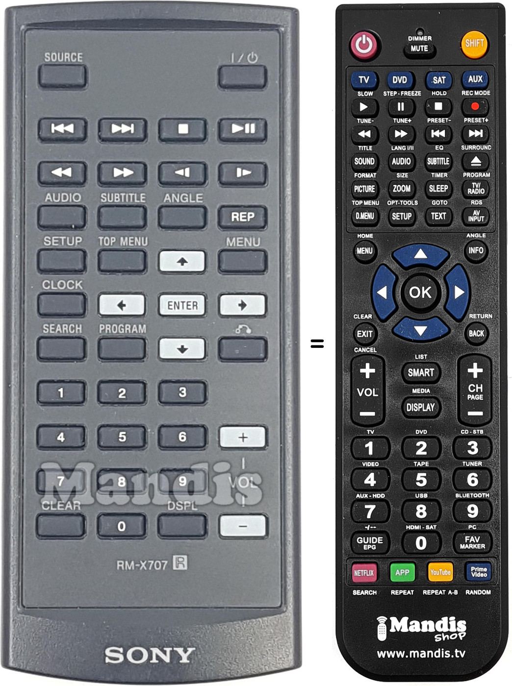 Replacement remote control Sony RM-X707