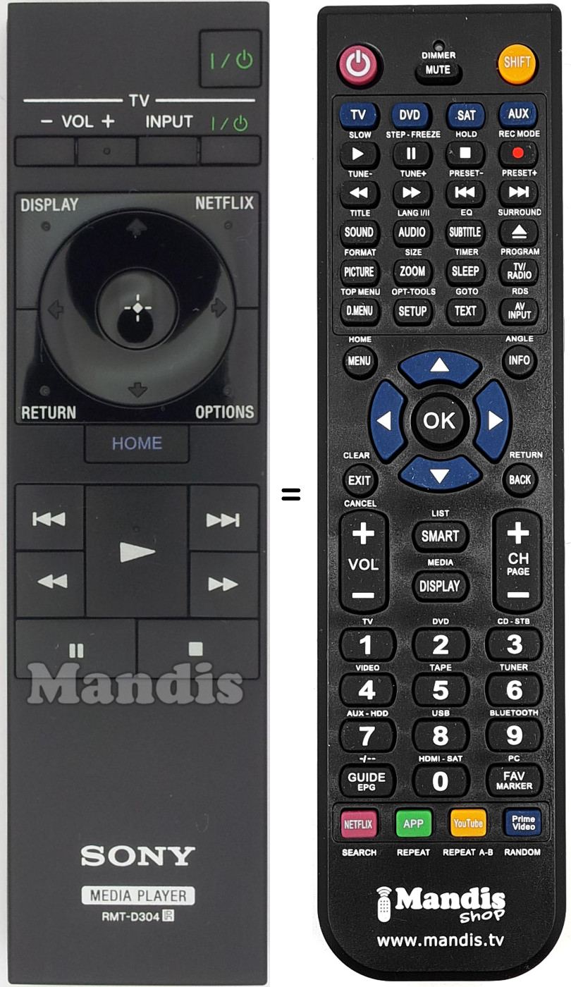 Replacement remote control Sony RMTD304
