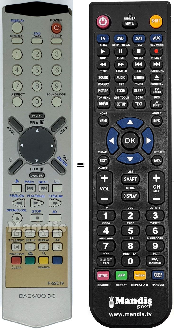 Replacement remote control Daewoo R-52 C 19