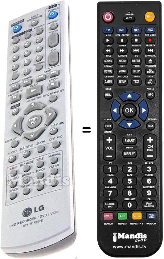Replacement remote control LG 6711R1P107E