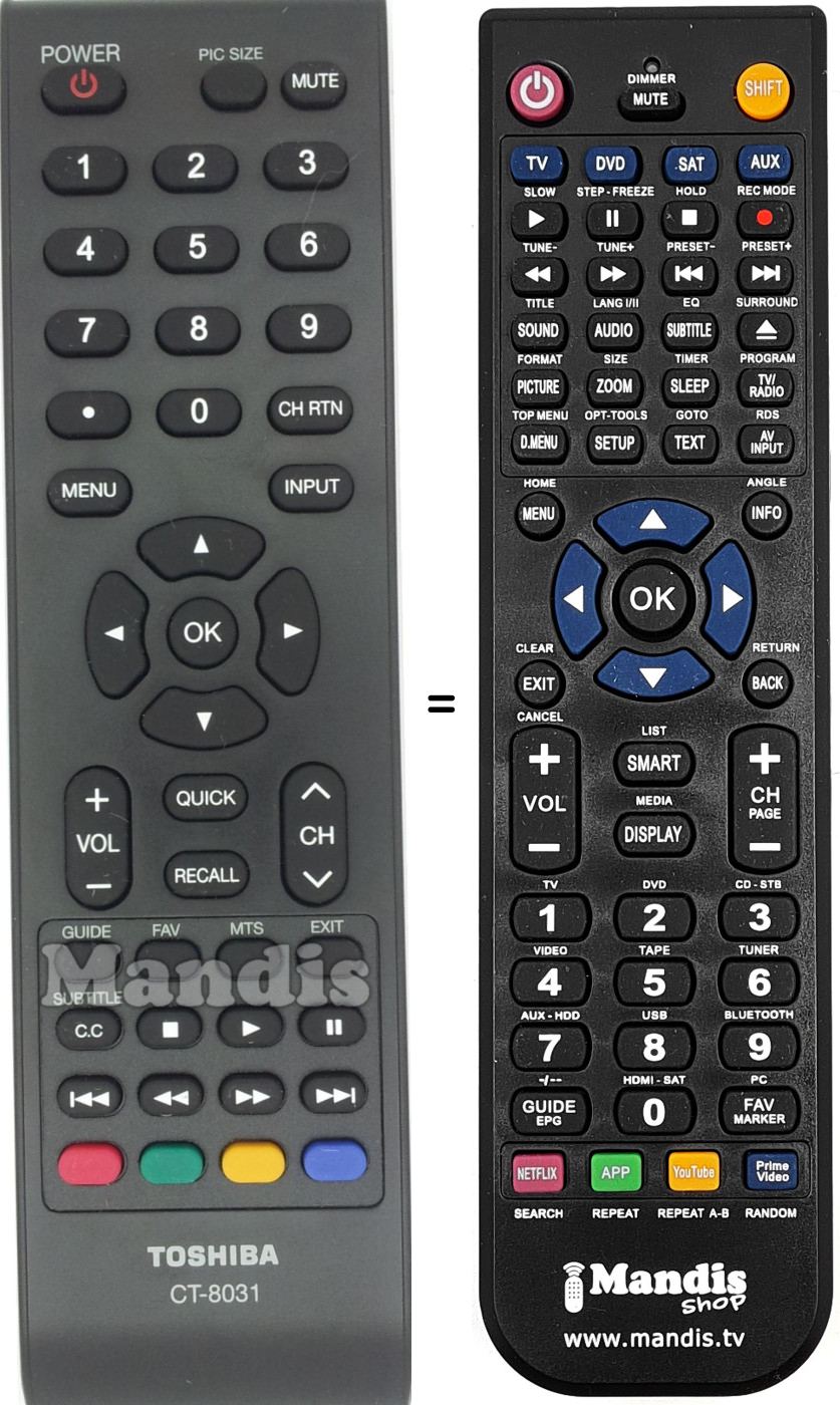 Replacement remote control Toshiba CT-8031
