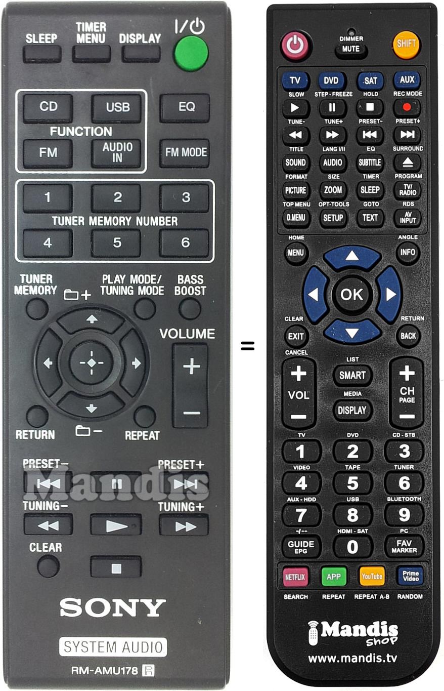 Replacement remote control Sony RM-AMU178