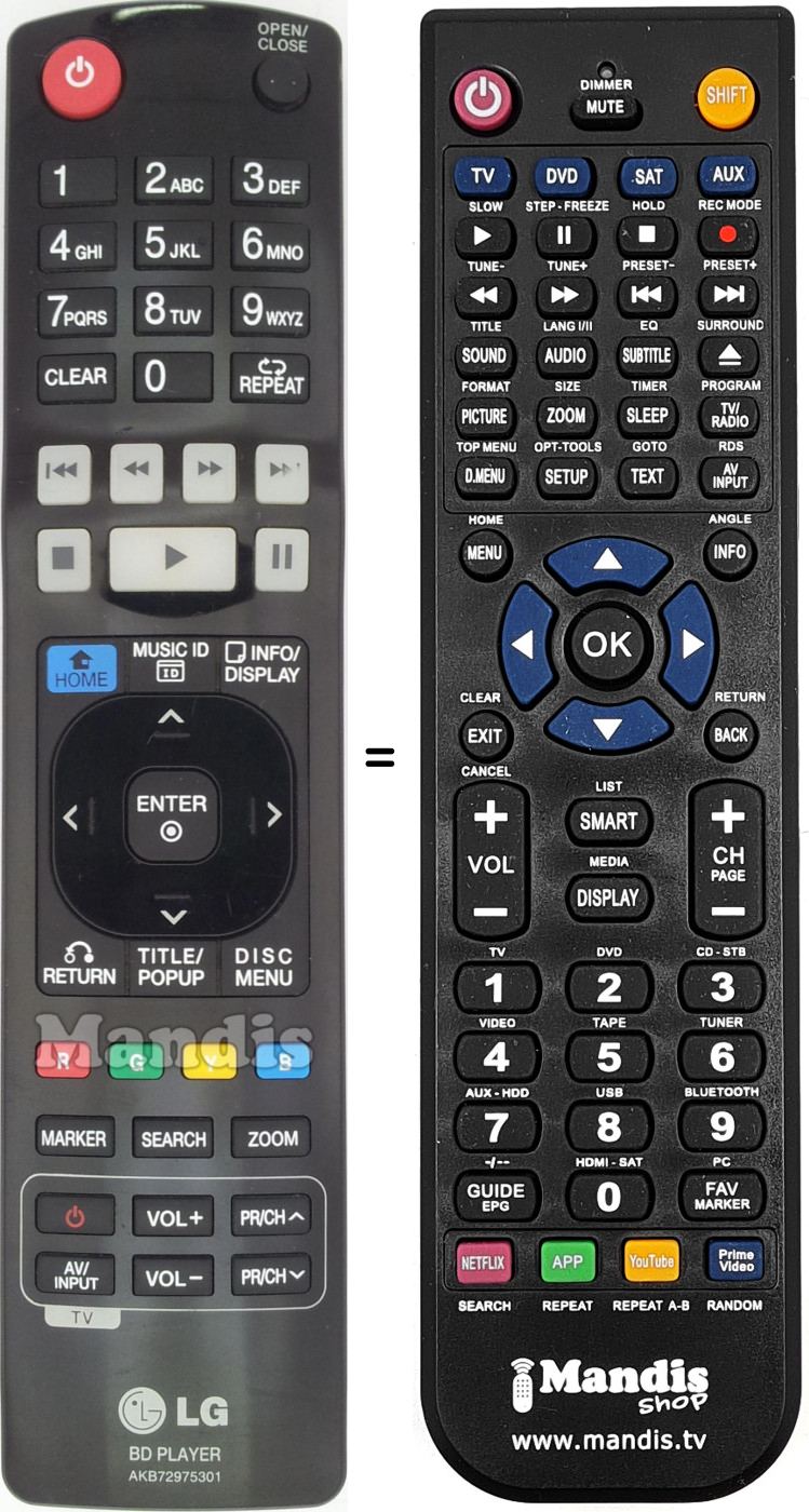 Replacement remote control LG AKB 72975301