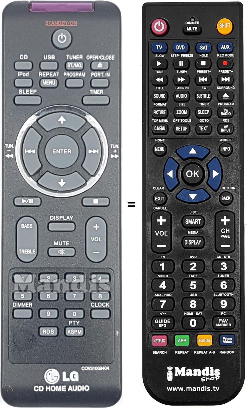 Replacement remote control LG COV31069404