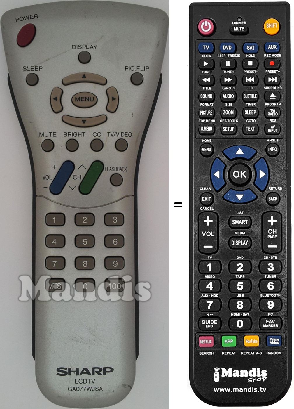 Replacement remote control Sharp GA077WJSA